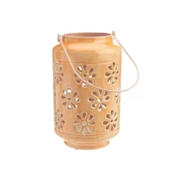 Lanterne allongée coloris rose en métal - 15 x 15 x 26 cm