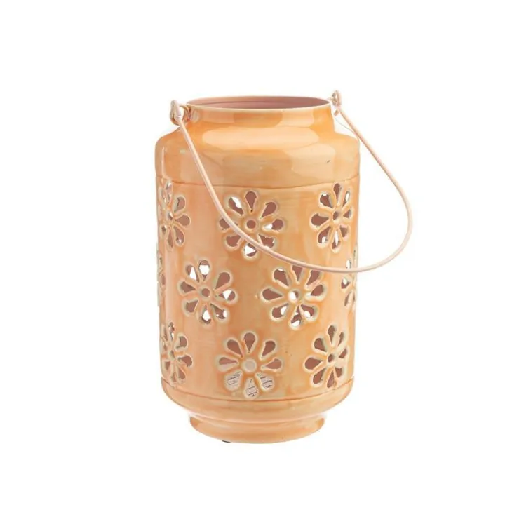 Lanterne allongée coloris rose en métal - 15 x 15 x 26 cm