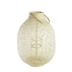 Lanterne amphore coloris blanc en bambou blanchi- 36 x 36 x 50 cm