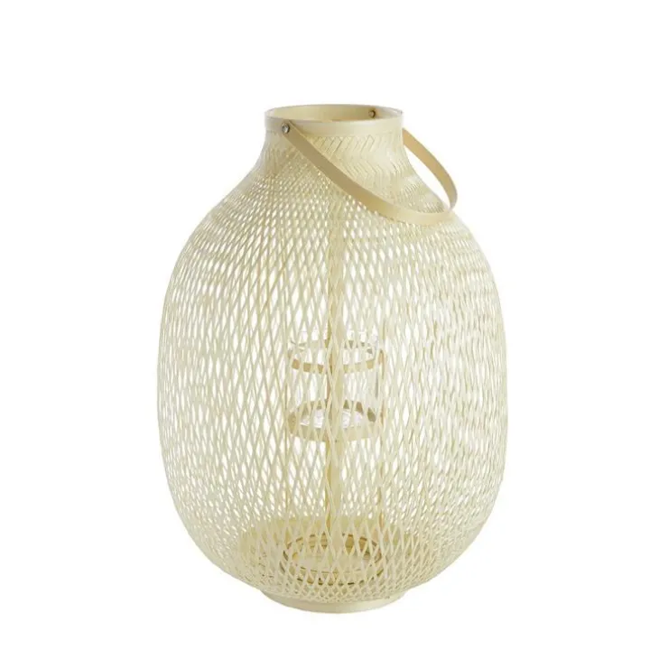 Lanterne amphore coloris blanc en bambou blanchi- 36 x 36 x 50 cm