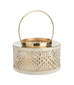 Lanterne basse ajourée coloris gris en métal - 15,5 x 15,5 x 10 cm