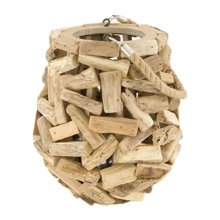 Lanterne coloris gris bois avec verre - 24 cm