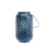 Lanterne en métal émaillé bleu mat décor cubes - Ø 15 x H 25 cm