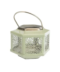 Lanterne hexagonale coloris vert en métal - 18 x 18 x 12,5 cm
