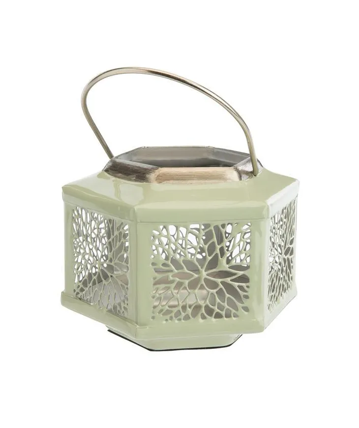 Lanterne hexagonale coloris vert en métal - 18 x 18 x 12,5 cm
