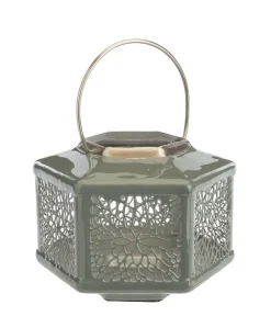 Lanterne hexagonale coloris gris en métal - 18 x 18 x 16 cm