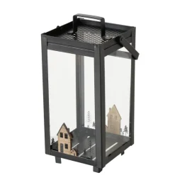 Lanterne Homewood coloris noir en bois - 15 x 15 x 31 cm