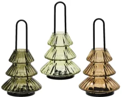 Lanterne photophore en verre et métal forme sapin - Ø 15,5 x H 29 cm