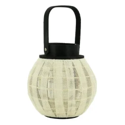 Lanterne ronde en bois coloris blancoir petit modèle - Ø 20 x H 22/34 cm