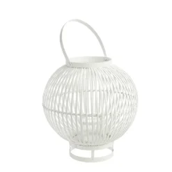 Lanterne ronde sur pied coloris blanc en bambou - 35 x 35 x 35 cm