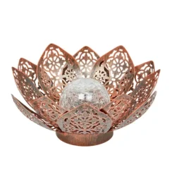 Lanterne solaire Lotus Damasque coloris marron effet blanc froid en métal Smartgarden - 11 x 28 x 28 cm