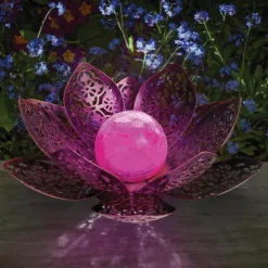 Lanterne solaire Lotus Damasque coloris marron effet blanc froid en métal Smartgarden - 11 x 28 x 28 cm