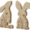 Lapin décoratif à poser en bois naturel à motif fleurs - 22 x 14 cm