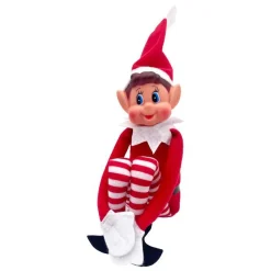 Le lutin farceur de Noël garçon rouge et blanc Elfie - 10 x 5 x 38 cm