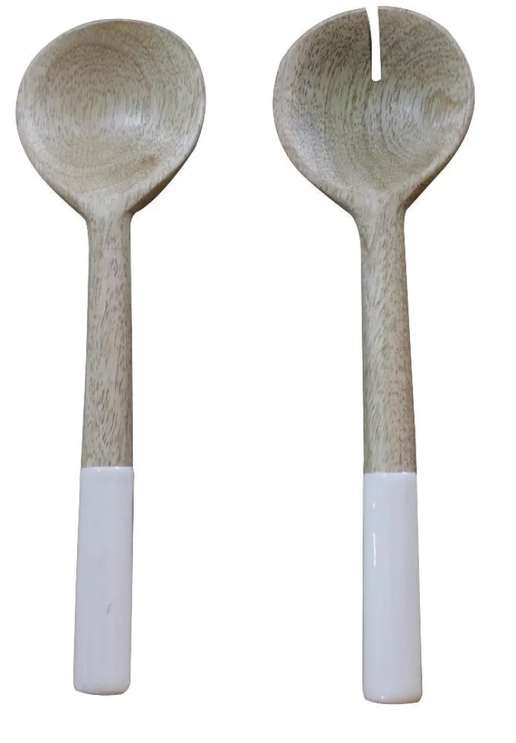 Lot de 2 couverts coloris blanc en manguier émaillé - 33 x 8 x 3 cm