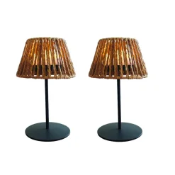 Lot de 2 lampes Batimex coloris marron effet blanc chaud en raffia et métal - Ø 12 x 23,5 cm