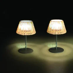 Lot de 2 lampes Batimex coloris marron effet blanc chaud en raffia et métal - Ø 12 x 23,5 cm