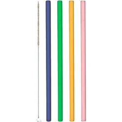 Lot de 4 pailles avec la brosse en verre coloris multicolore