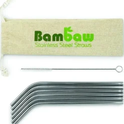 Lot de 6 pailles recourbées coloris gris en inox Bambaw