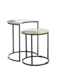 Lot de 2 selettes gigognes lune coloris vert en métal - 42 x 34 x 48,5 cm