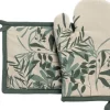 Lot gant et manique en coton motif végétal vert Majda - 18 x 28 cm