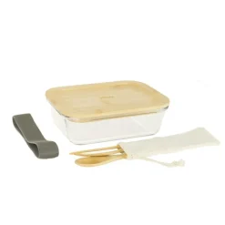 Lunch box nomade en verre et bambou 1000 ml avec couverts 20x15x6,5 cm