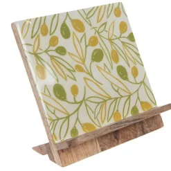 Lutrin en manguier à motif végétal vert et jaune Olivia - 24 x 16 x 21.5 cm