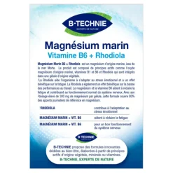 Magnésium marin vitamines B6 et rhodiola B-Technie - les 30 gélules végétales