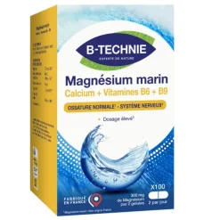 Magnésium marin vitamines Calcium + vitamines B6 et B9 B-Technie - les 100 gélules végétales