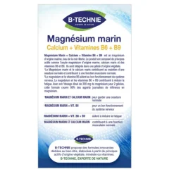 Magnésium marin vitamines Calcium + vitamines B6 et B9 B-Technie - les 100 gélules végétales