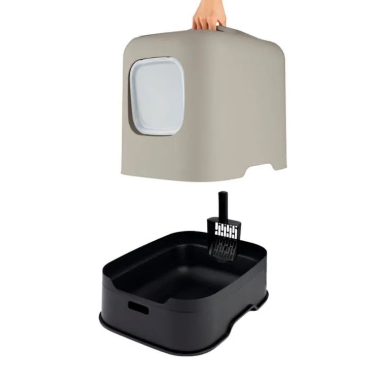 Maison de toilette pour chat coloris cappucino en plastique recyclé Rotho Biala – 44,3 x 39,50 x 51 cm