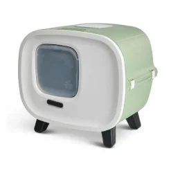 Maison de toilette pour chat Mira coloris vert en plastique recyclé - 55,5 x 44 x 49,5 cm