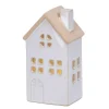 Maison en porcelaine blanche avec LED fixe blanc chaud pour intérieur - 6,7 x 8,7 x 15,5 cm