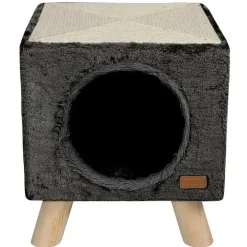 Maison pilotis avec griffoir de coloris anthracite 30 x 30 x 35 cm