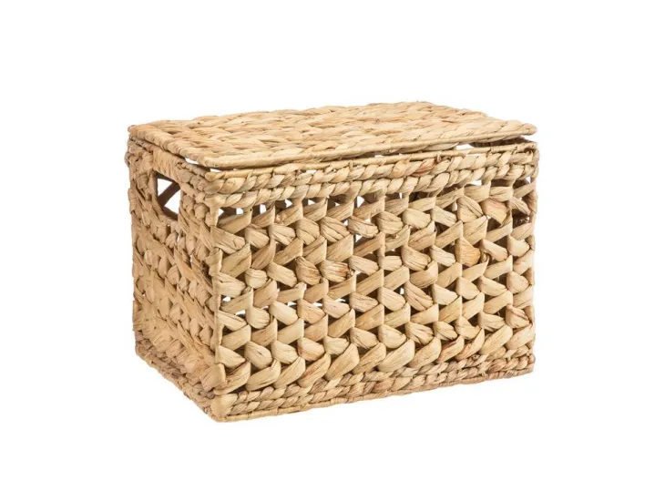 Malle de rangement coloris beige en jacinthe d'eau - 36 x 26 x 26 cm