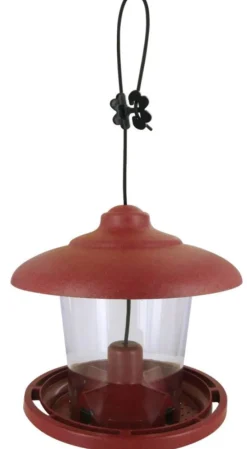 Mangeoire pour oiseaux Julie coloris rouge en plastique recyclé - 21,7 x 20 cm