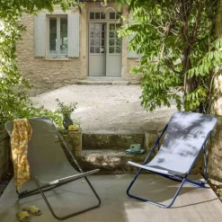 Maxi transat en tube acier et toile Batyline bleu indigo Lafuma Colorblock- 62 x 83 x 94 cm