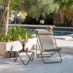 Maxi transat en tube titane et toile moka Lafuma BeComfort - 62 x 83 x 94 cm