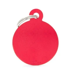 Médaille basic grand cercle pour chien en aluminium rouge