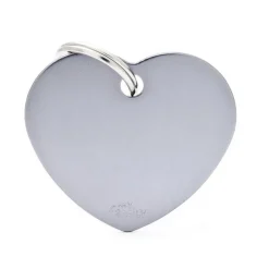 Médaille basic grand cœur pour chien en aluminium gris