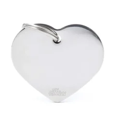Médaille basic grand cœur pour chien en laiton argenté