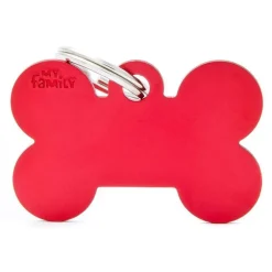 Médaille basic grand os pour chien en aluminium rouge