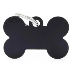 Médaille basic grand os pour chien en aluminium noir