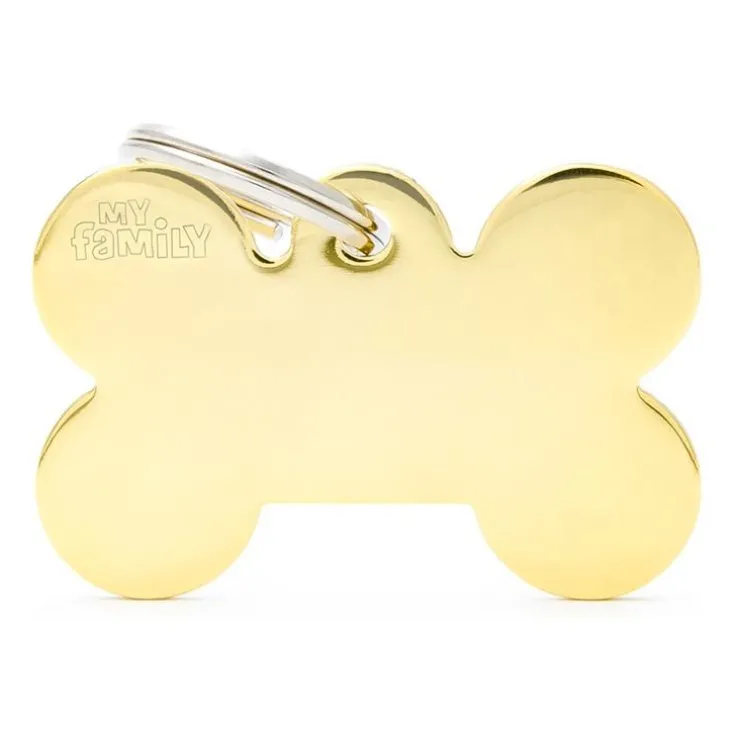 Médaille basic grand os pour chien en laiton doré