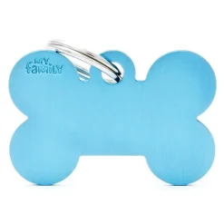 Médaille basic grand os pour chien en aluminium bleu azur