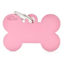 Médaille basic grand os pour chien en aluminium rose
