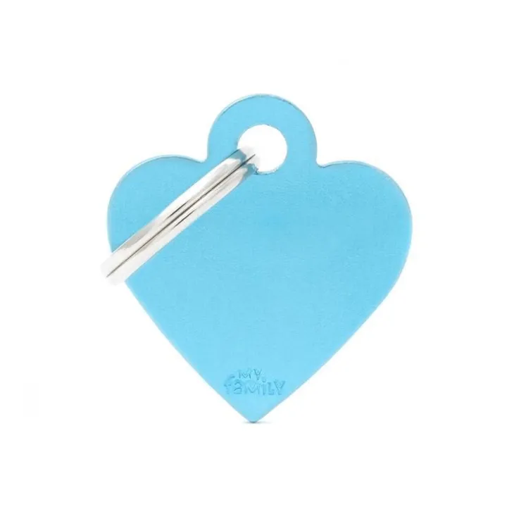 Médaille basic petit cœur pour chien en aluminium bleu azur