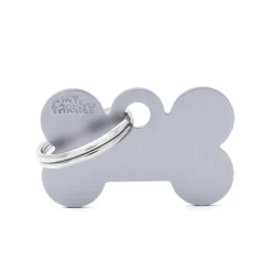 Médaille basic petit os pour chien en aluminium gris