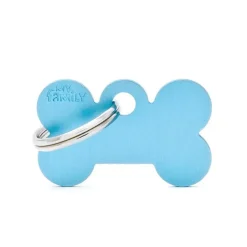 Médaille basic petit os pour chien en aluminium bleu azur