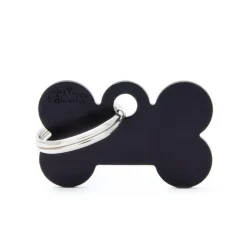 Médaille basic petit os pour chien en aluminium noir